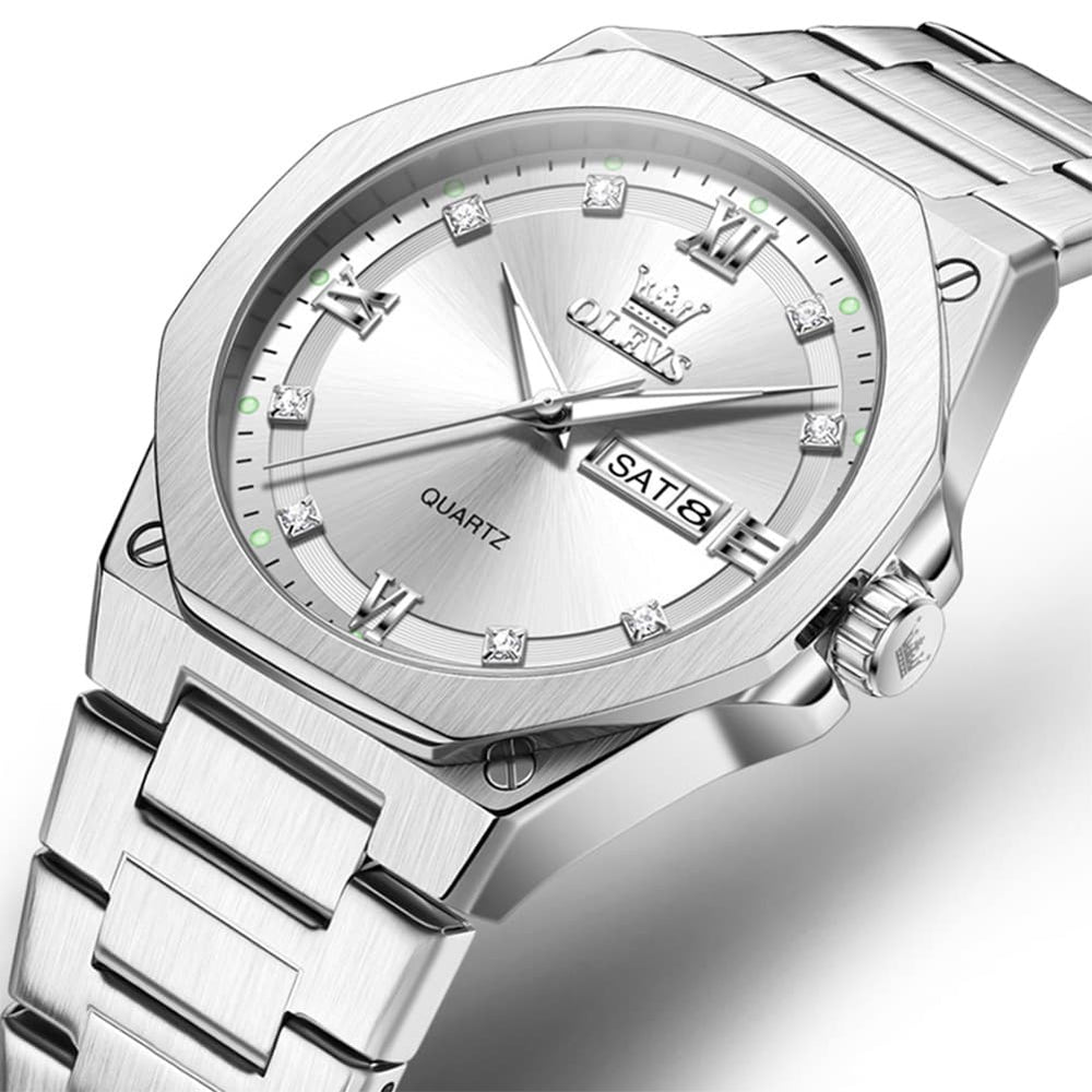 OLEVS 3736 Polygonal Diamond Quartz Watch for Men - Silver White Watch | Olevs Watch Store