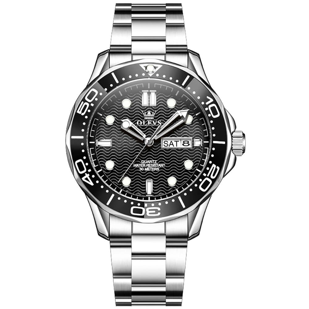 OLEVS 3738 Wave Dial Dive Style Quartz Watch for Men - Silicone Blue Watch | Olevs Watch Store
