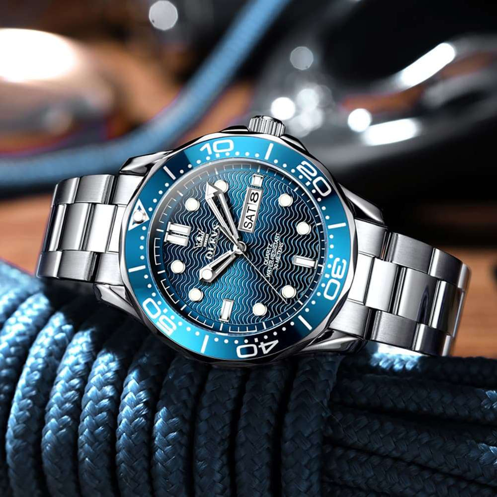 OLEVS 3738 Wave Dial Dive Style Quartz Watch for Men