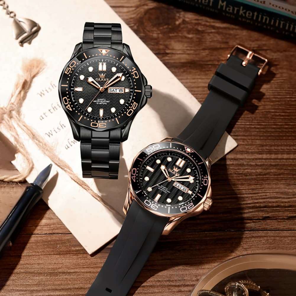 OLEVS 3738 Wave Dial Dive Style Quartz Watch for Men