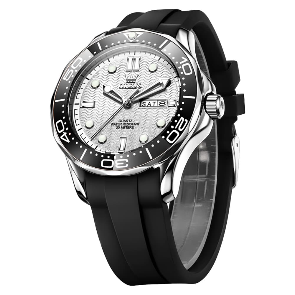OLEVS 3738 Wave Dial Dive Style Quartz Watch for Men - Silicone Blue Watch | Olevs Watch Store