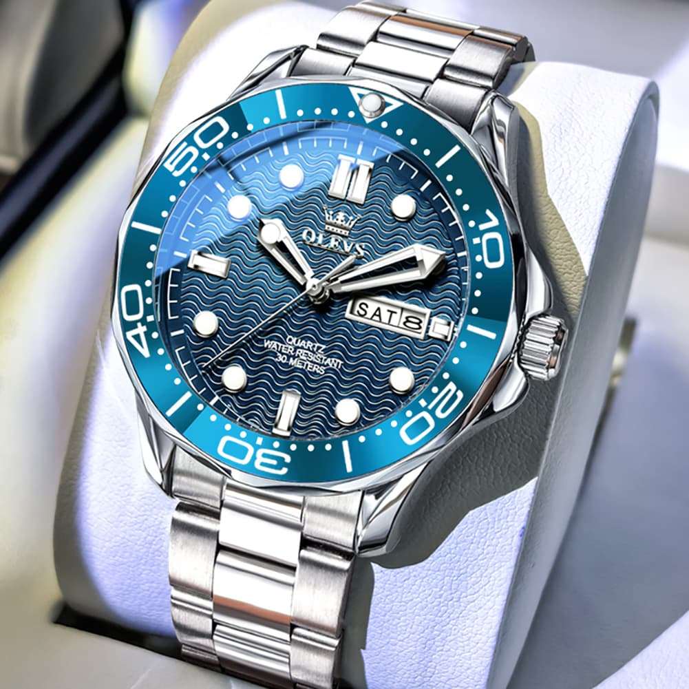 OLEVS 3738 Wave Dial Dive Style Quartz Watch for Men