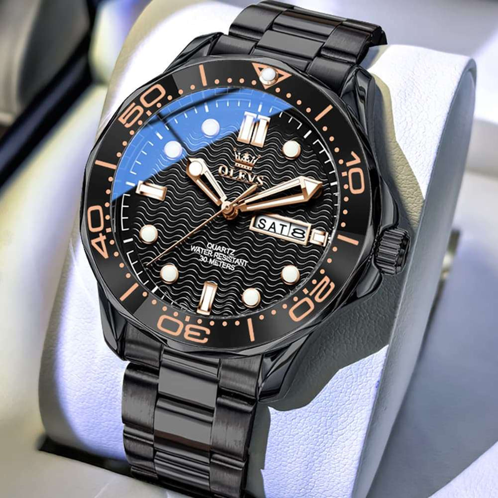OLEVS 3738 Wave Dial Dive Style Quartz Watch for Men