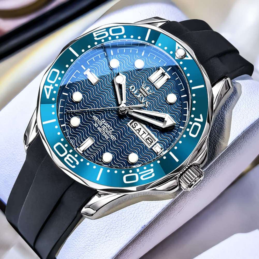 OLEVS 3738 Wave Dial Dive Style Quartz Watch for Men