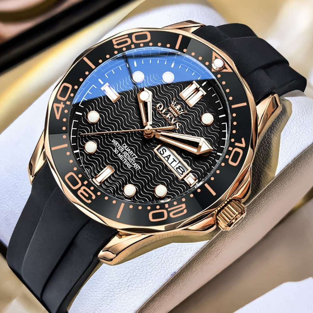 OLEVS 3738 Wave Dial Dive Style Quartz Watch for Men