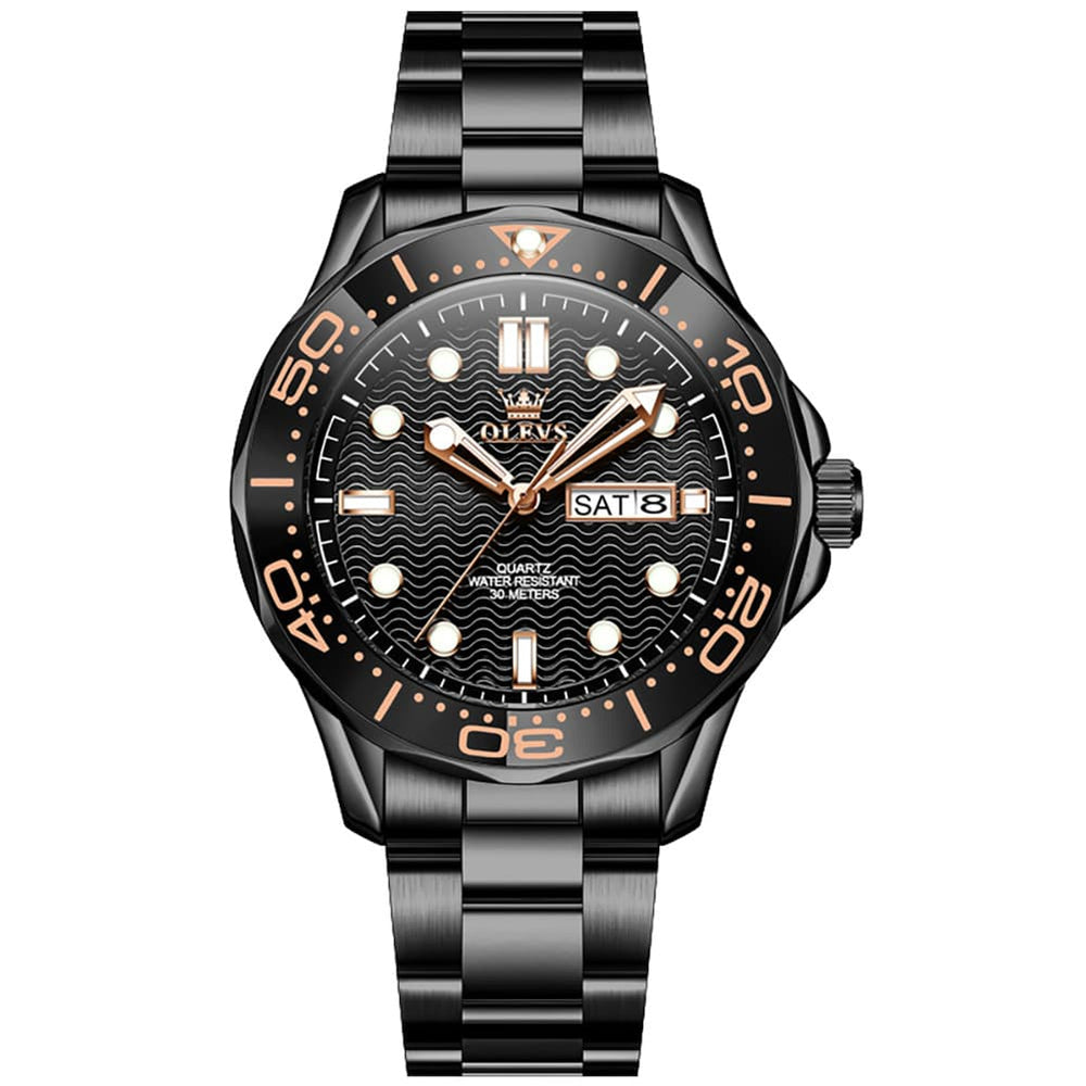 OLEVS 3738 Wave Dial Dive Style Quartz Watch for Men - Silicone Blue Watch | Olevs Watch Store