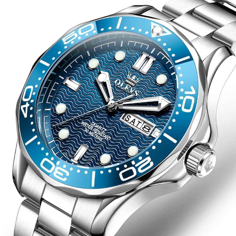 OLEVS 3738 Wave Dial Dive Style Quartz Watch for Men