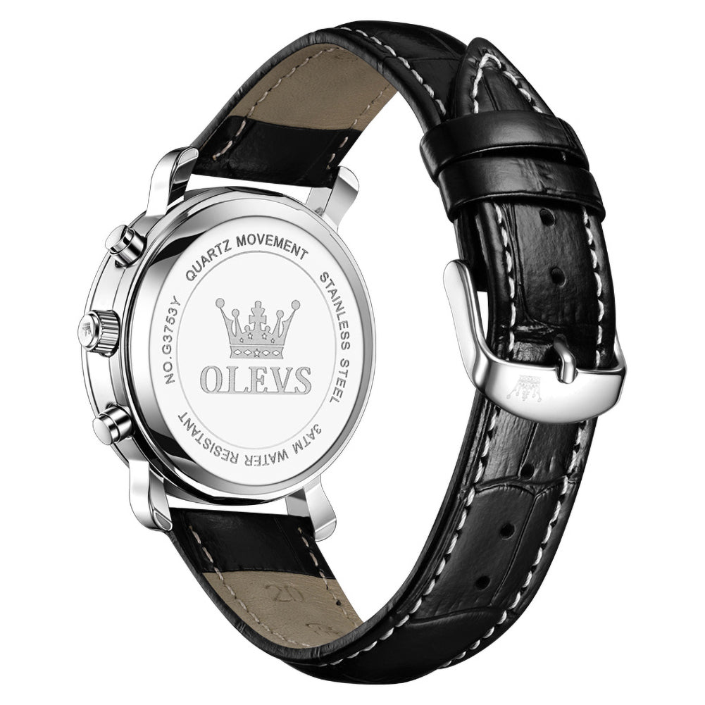 black chronograph watch detail - OLEVS 3753