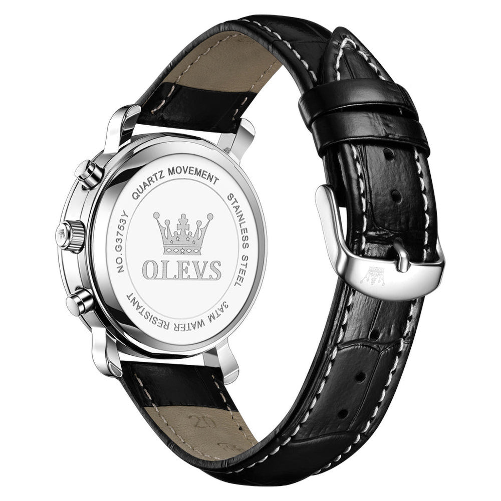 black chronograph watch detail - OLEVS 3753