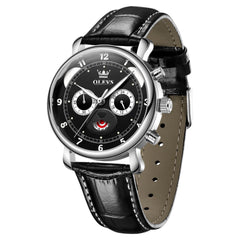 black panda dial chronograph watch front view - OLEVS 3753