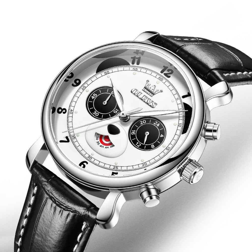 white panda dial watch closeup - OLEVS 3753