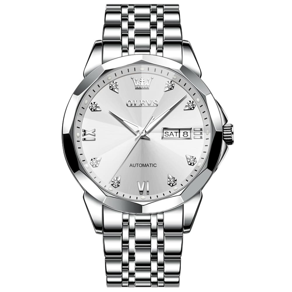 OLEVS 3D Diamond Cut Mirror Automatic Mechanical Watch 9982 Day Date for Men - All Gold Watch | Olevs Watch Store