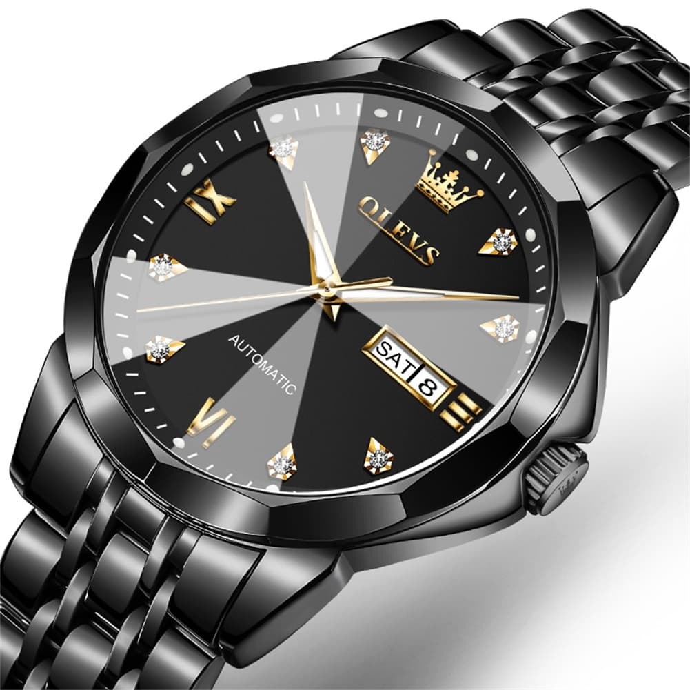 OLEVS 3D Diamond Cut Mirror Automatic Mechanical Watch 9982 Day Date for Men - All Gold Watch | Olevs Watch Store