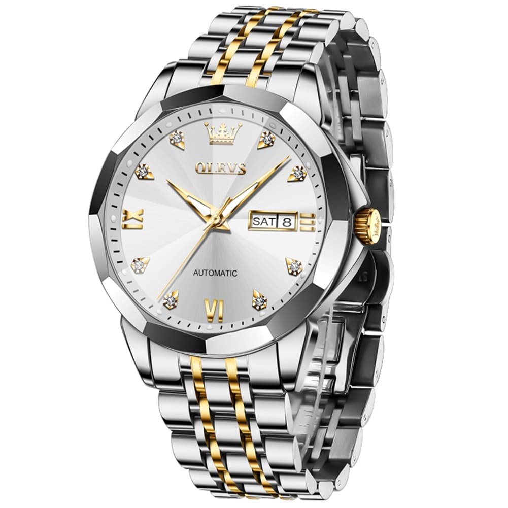 OLEVS 3D Diamond Cut Mirror Automatic Mechanical Watch 9982 Day Date for Men - All Gold Watch | Olevs Watch Store