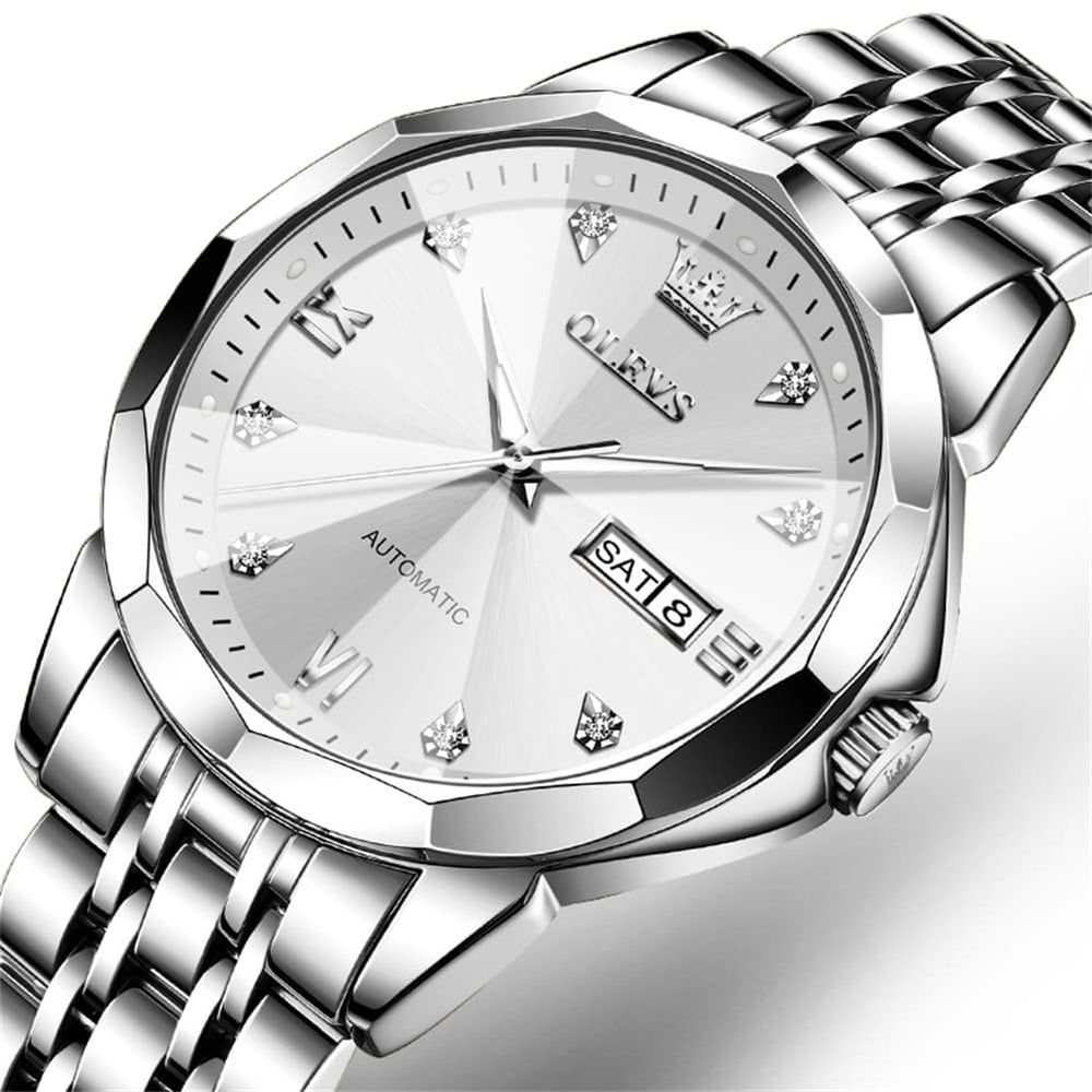 OLEVS 3D Diamond Cut Mirror Automatic Mechanical Watch 9982 Day Date for Men - All Gold Watch | Olevs Watch Store
