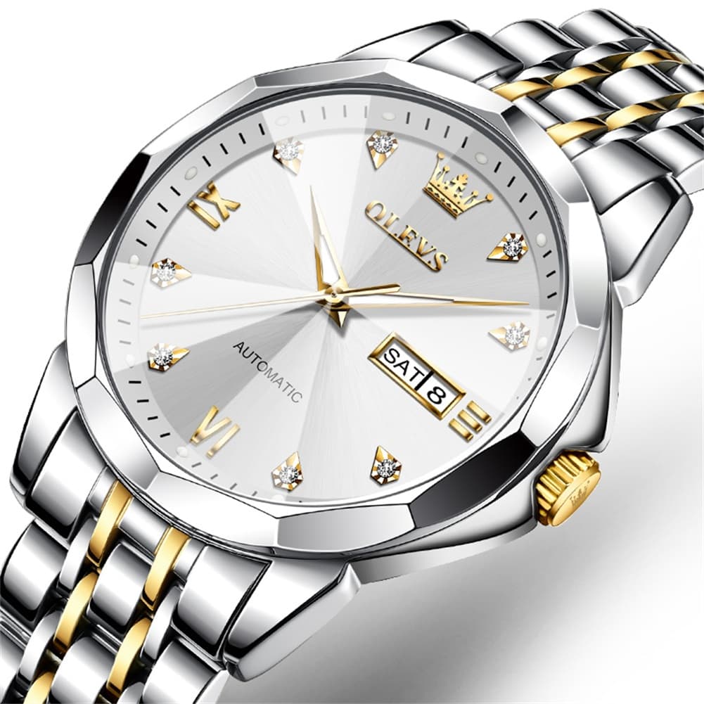 OLEVS 3D Diamond Cut Mirror Automatic Mechanical Watch 9982 Day Date for Men - All Gold Watch | Olevs Watch Store