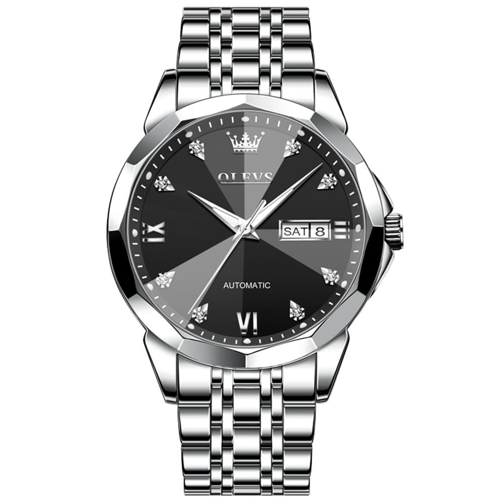 OLEVS 3D Diamond Cut Mirror Automatic Mechanical Watch 9982 Day Date for Men - All Gold Watch | Olevs Watch Store