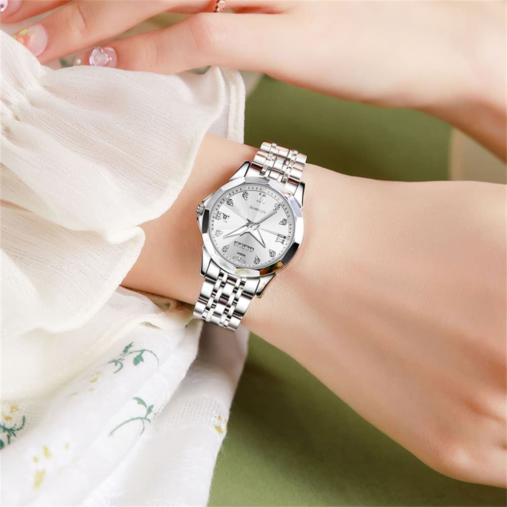 OLEVS 3D Diamond Cut Mirror Automatic Mechanical Watch 9982 for Women - All Black Watch | Olevs Watch Store