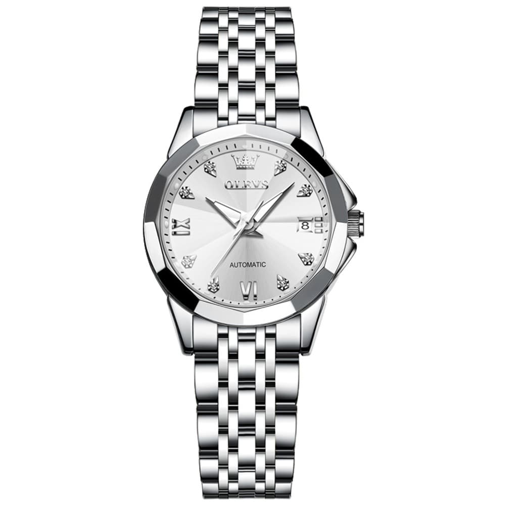 OLEVS 3D Diamond Cut Mirror Automatic Mechanical Watch 9982 for Women - All Black Watch | Olevs Watch Store