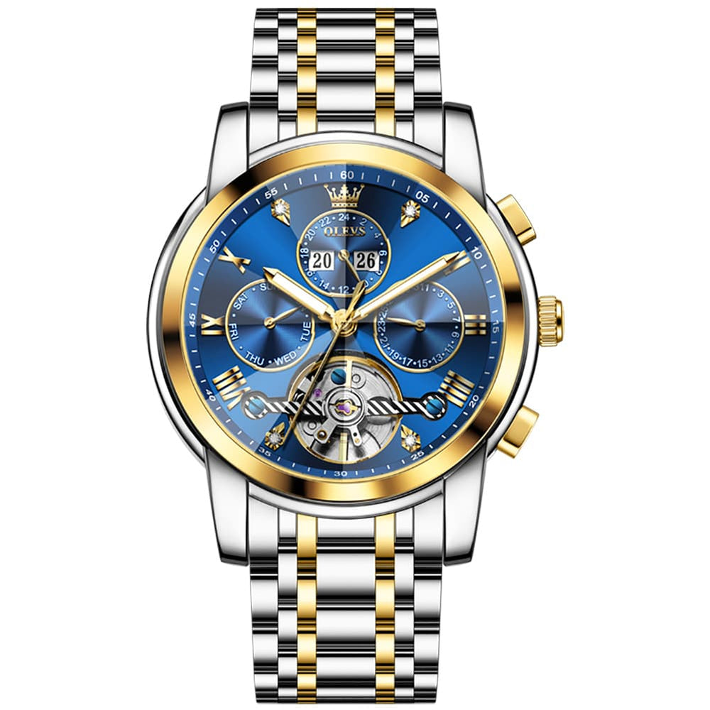 OLEVS 3D Diamond Cut Skeleton Automatic Watch 7121 for Men - All Gold Watch | Olevs Watch Store