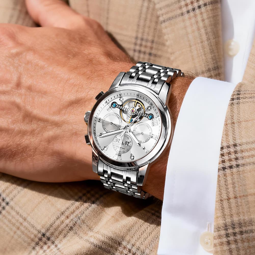 OLEVS 3D Diamond Cut Skeleton Automatic Watch 7121 for Men - All Gold Watch | Olevs Watch Store