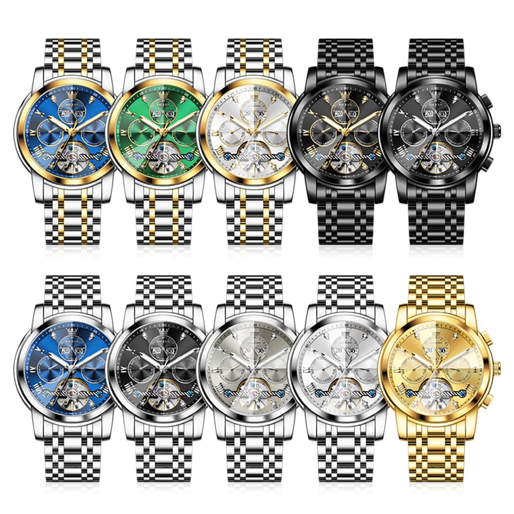 OLEVS 3D Diamond Cut Skeleton Automatic Watch 7121 for Men - All Gold Watch | Olevs Watch Store