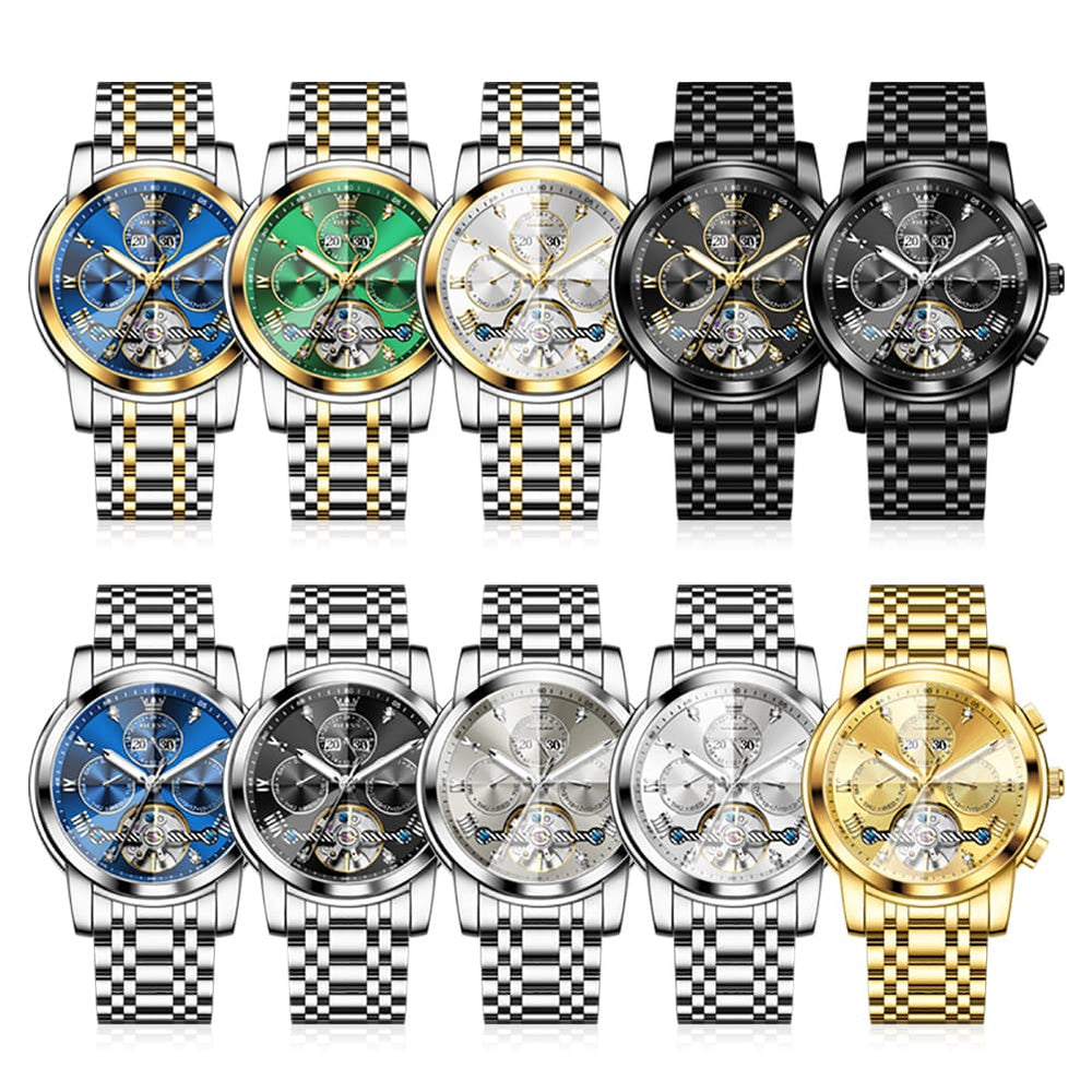 OLEVS 3D Diamond Cut Skeleton Automatic Watch 7121 for Men - All Gold Watch | Olevs Watch Store