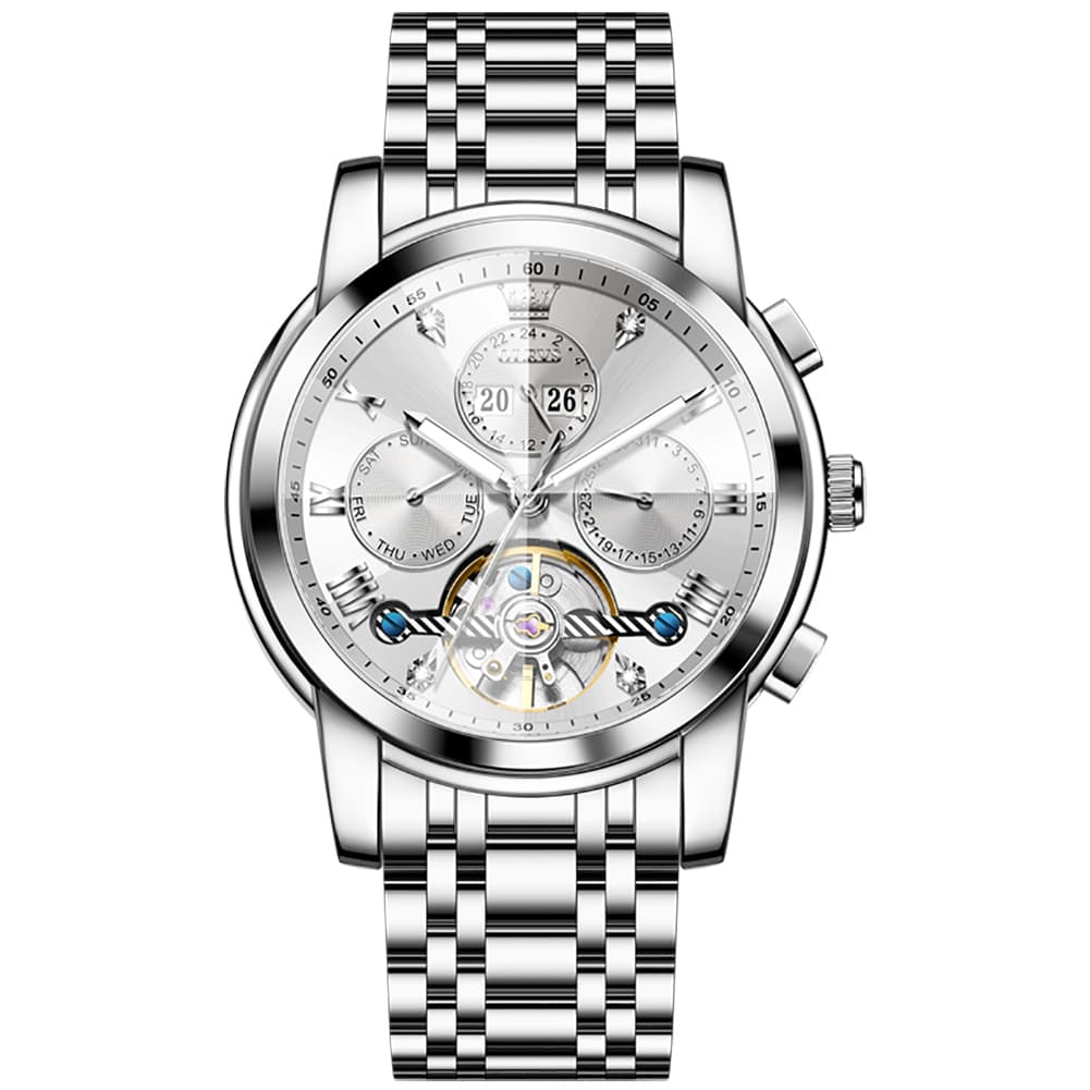 OLEVS 3D Diamond Cut Skeleton Automatic Watch 7121 for Men - All Gold Watch | Olevs Watch Store