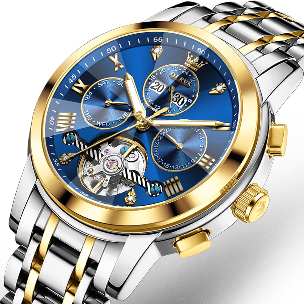 OLEVS 3D Diamond Cut Skeleton Automatic Watch 7121 for Men - All Gold Watch | Olevs Watch Store