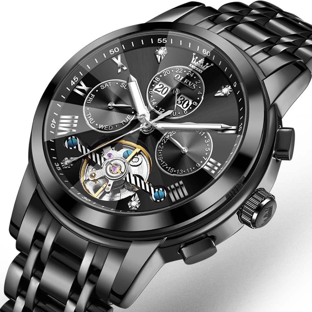 OLEVS 3D Diamond Cut Skeleton Automatic Watch 7121 for Men - All Gold Watch | Olevs Watch Store