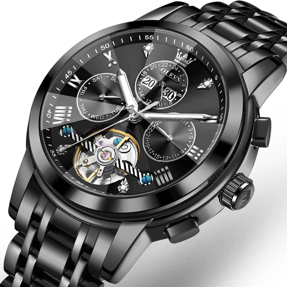 OLEVS 3D Diamond Cut Skeleton Automatic Watch 7121 for Men - All Gold Watch | Olevs Watch Store