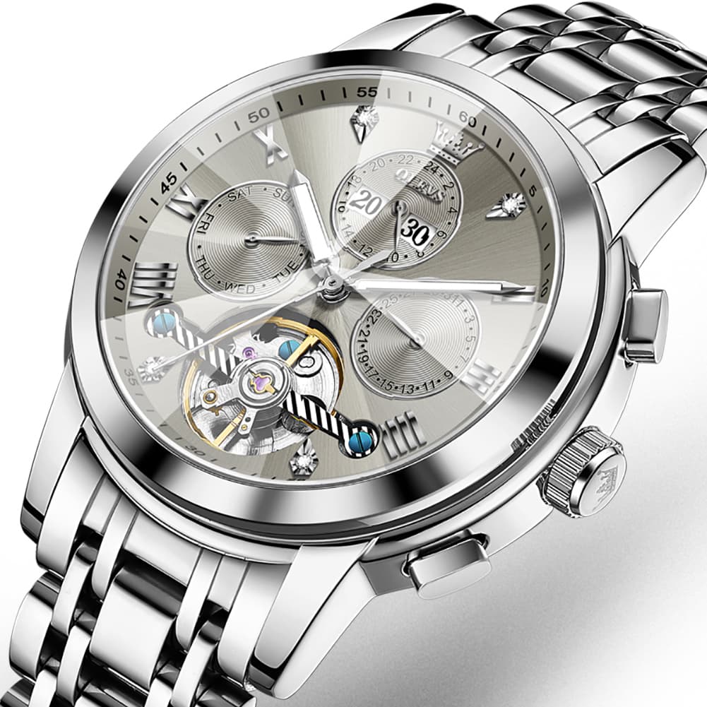 OLEVS 3D Diamond Cut Skeleton Automatic Watch 7121 for Men - All Gold Watch | Olevs Watch Store