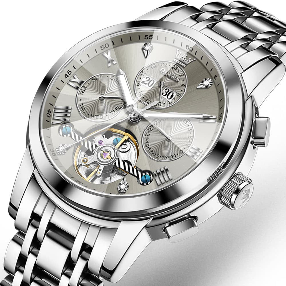 OLEVS 3D Diamond Cut Skeleton Automatic Watch 7121 for Men - All Gold Watch | Olevs Watch Store
