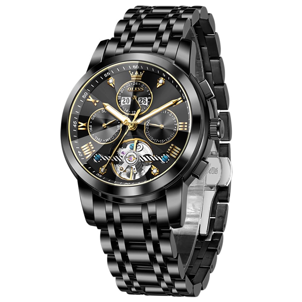OLEVS 3D Diamond Cut Skeleton Automatic Watch 7121 for Men - All Gold Watch | Olevs Watch Store