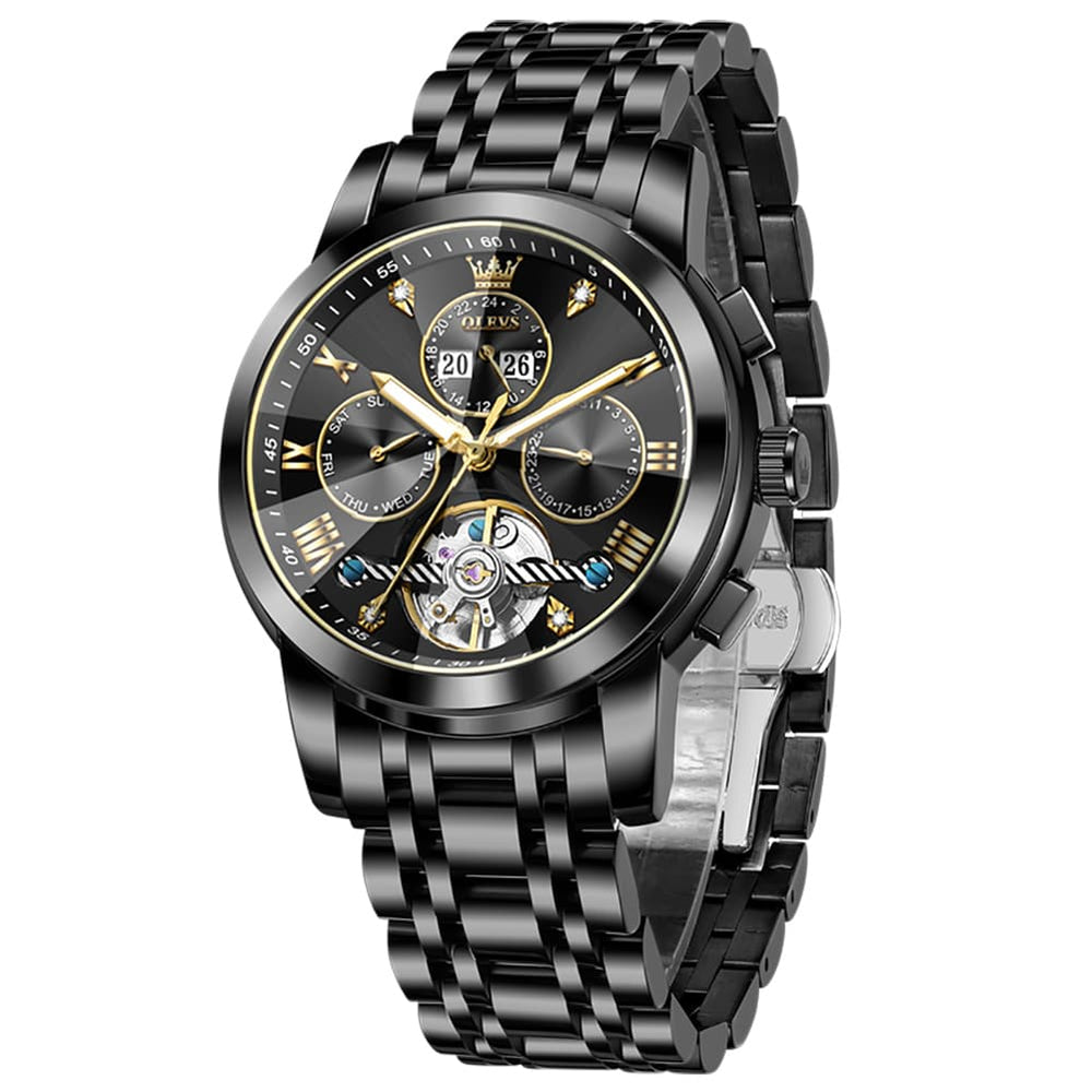 OLEVS 3D Diamond Cut Skeleton Automatic Watch 7121 for Men - All Gold Watch | Olevs Watch Store