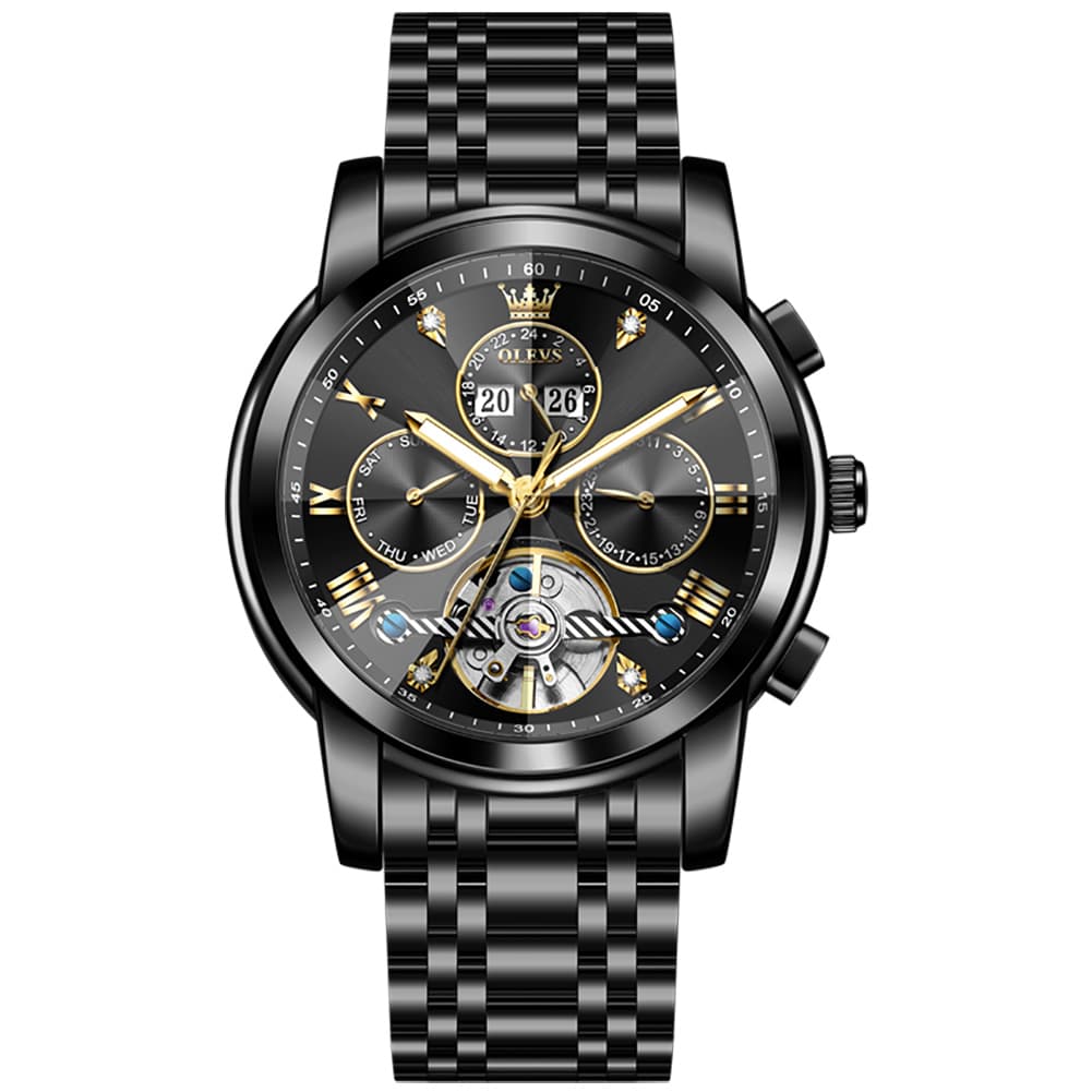 OLEVS 3D Diamond Cut Skeleton Automatic Watch 7121 for Men - All Gold Watch | Olevs Watch Store