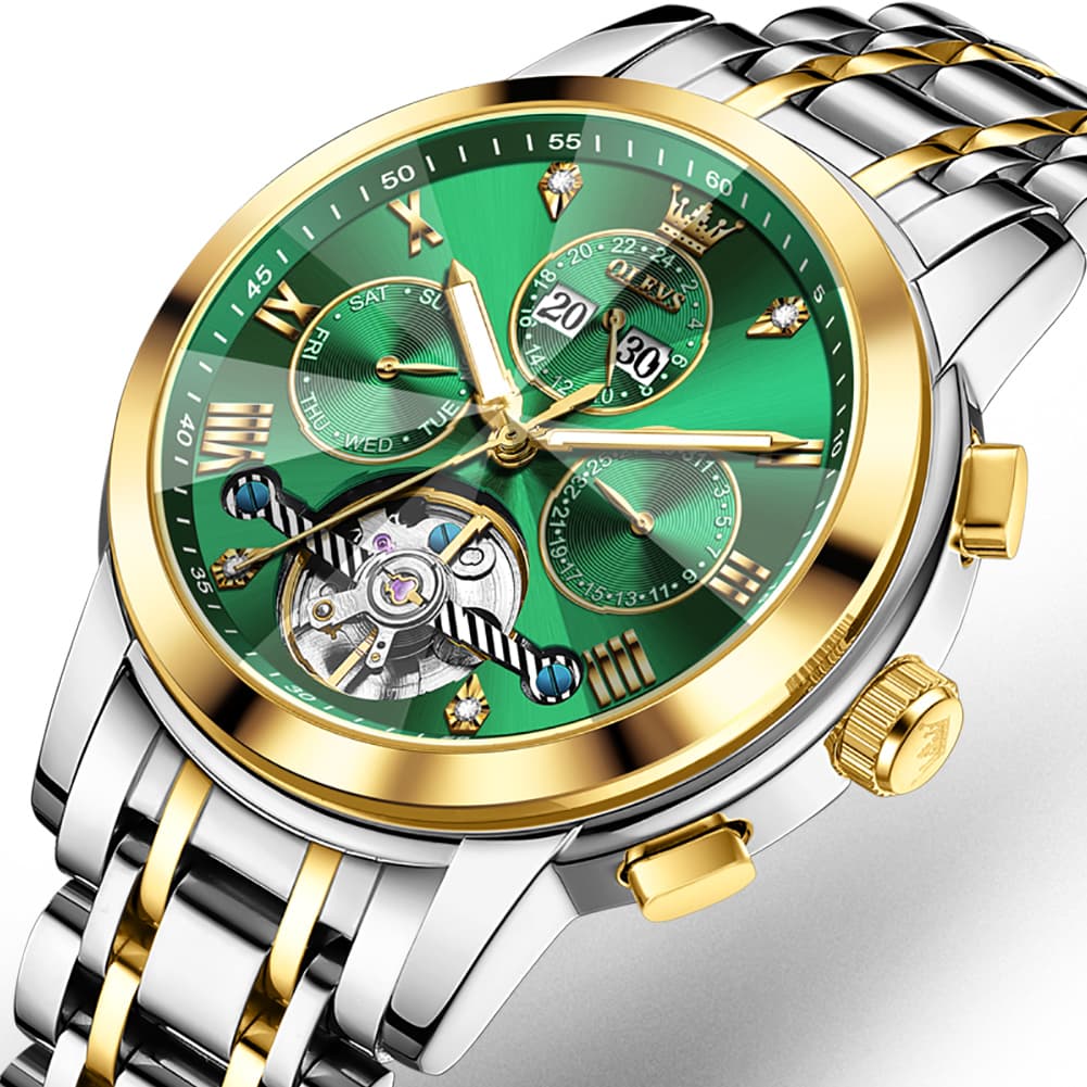 OLEVS 3D Diamond Cut Skeleton Automatic Watch 7121 for Men - All Gold Watch | Olevs Watch Store