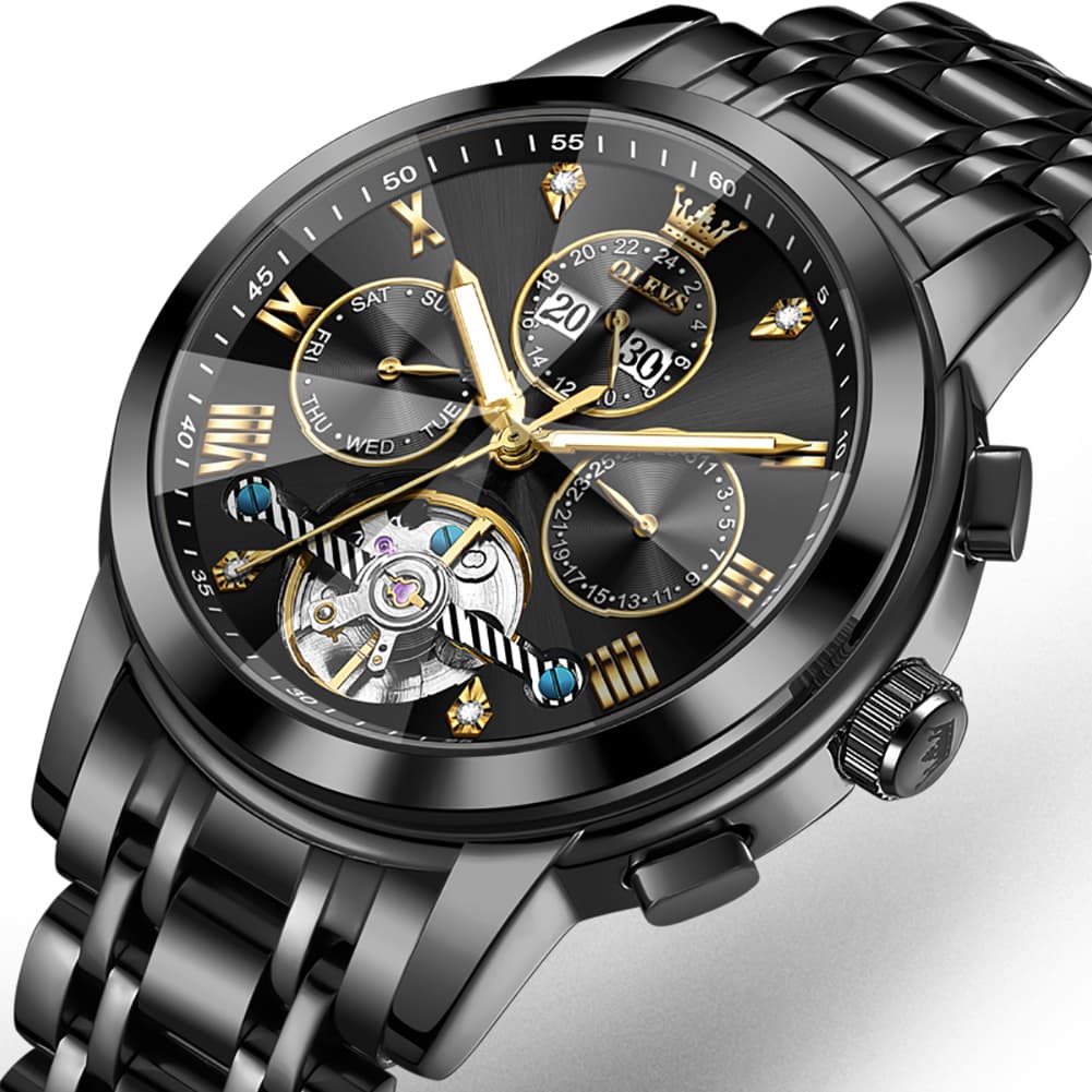 OLEVS 3D Diamond Cut Skeleton Automatic Watch 7121 for Men - All Gold Watch | Olevs Watch Store