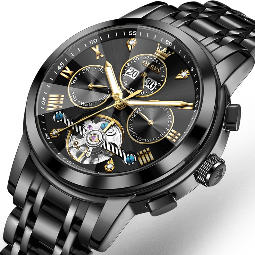 OLEVS 3D Diamond Cut Skeleton Automatic Watch 7121 for Men - All Gold Watch | Olevs Watch Store