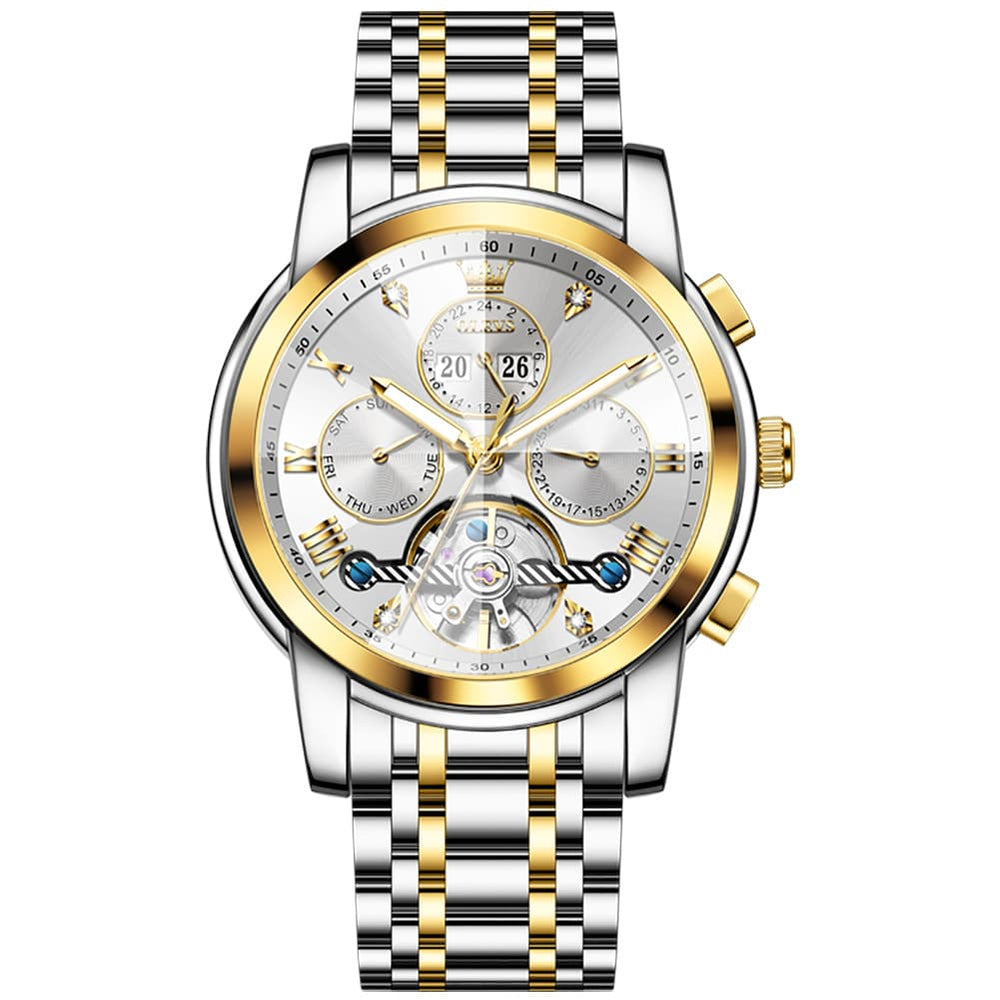 OLEVS 3D Diamond Cut Skeleton Automatic Watch 7121 for Men - All Gold Watch | Olevs Watch Store