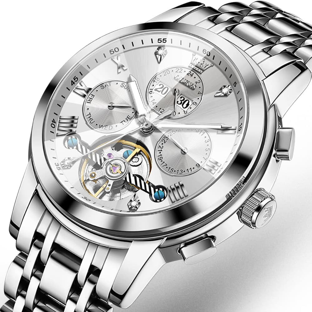 OLEVS 3D Diamond Cut Skeleton Automatic Watch 7121 for Men - All Gold Watch | Olevs Watch Store