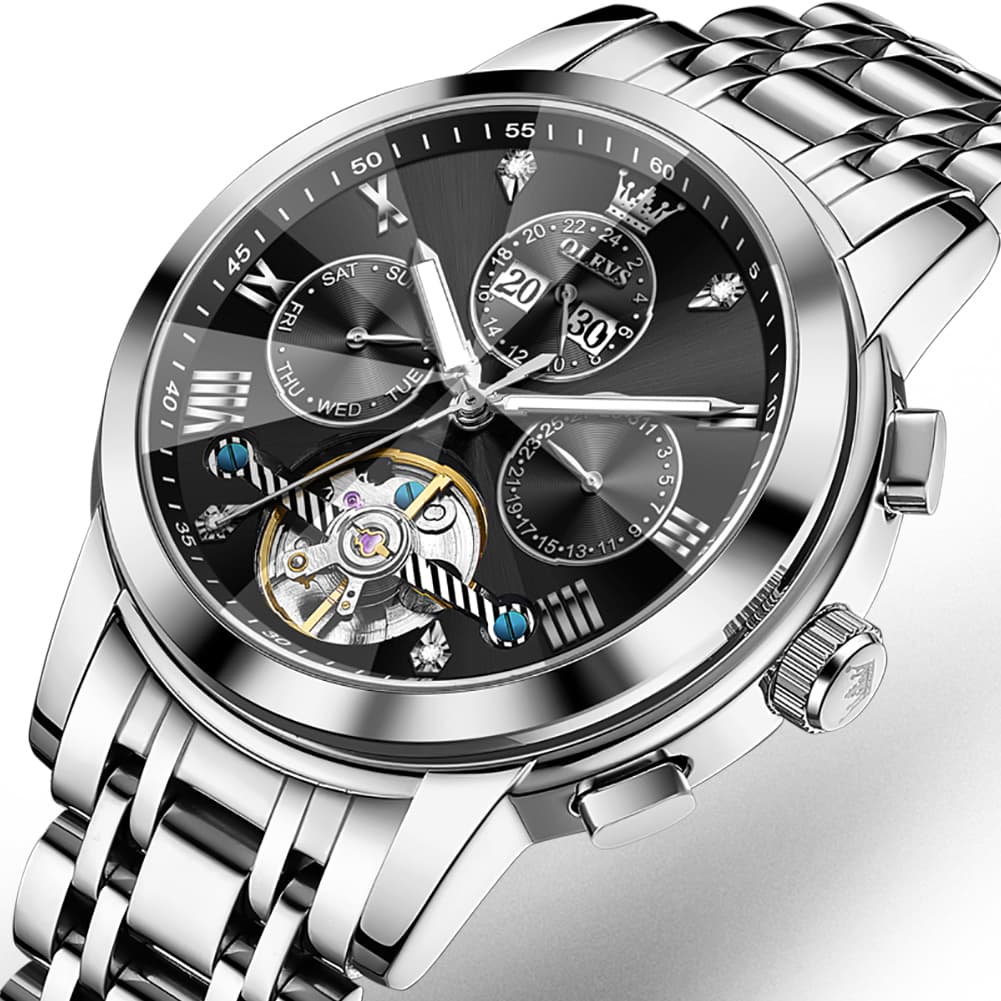 OLEVS 3D Diamond Cut Skeleton Automatic Watch 7121 for Men - All Gold Watch | Olevs Watch Store