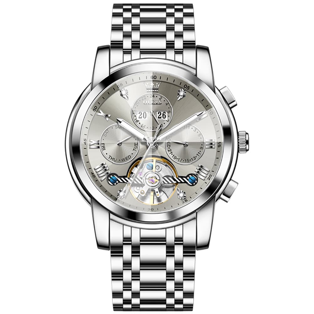 OLEVS 3D Diamond Cut Skeleton Automatic Watch 7121 for Men - All Gold Watch | Olevs Watch Store