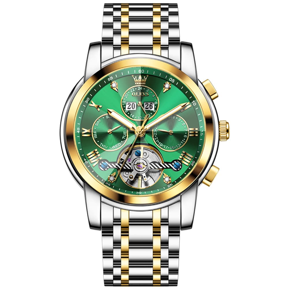 OLEVS 3D Diamond Cut Skeleton Automatic Watch 7121 for Men - All Gold Watch | Olevs Watch Store