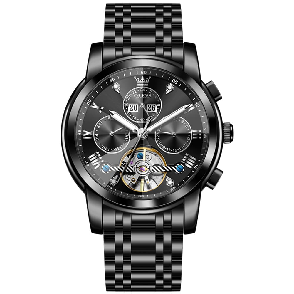 OLEVS 3D Diamond Cut Skeleton Automatic Watch 7121 for Men - All Gold Watch | Olevs Watch Store