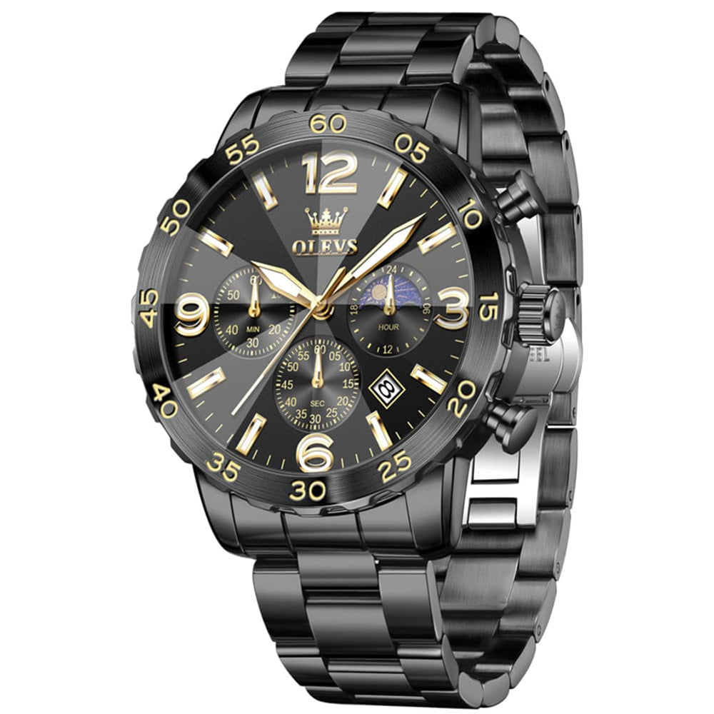 OLEVS 3D Rhombic Chronograph Quartz Watch for Men 3678 - All Black Watch | Olevs Watch Store