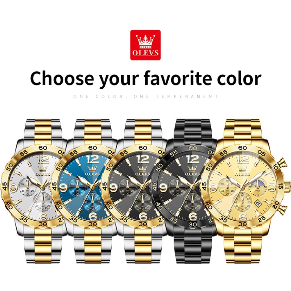 OLEVS 3D Rhombic Chronograph Quartz Watch for Men 3678 - All Gold Watch | Olevs Watch Store