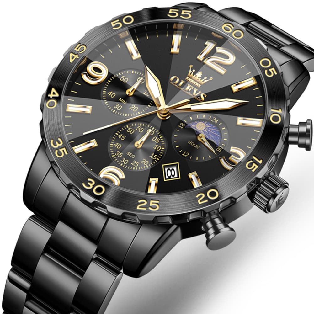 OLEVS 3D Rhombic Chronograph Quartz Watch for Men 3678 - All Gold Watch | Olevs Watch Store