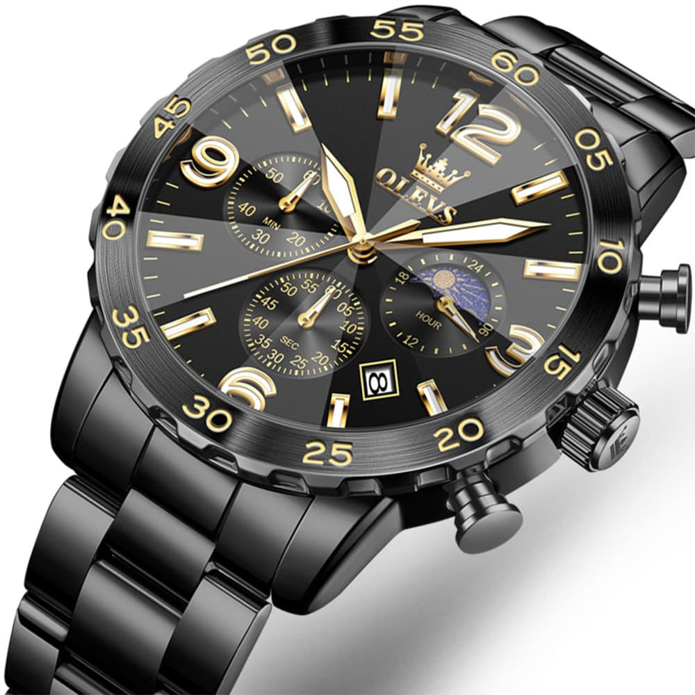 OLEVS 3D Rhombic Chronograph Quartz Watch for Men 3678 - All Gold Watch | Olevs Watch Store