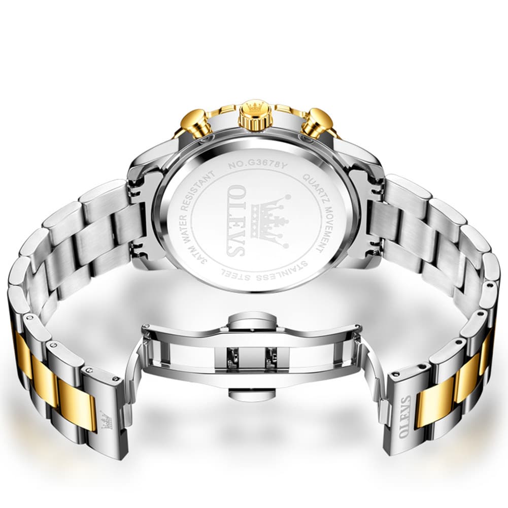 OLEVS 3D Rhombic Chronograph Quartz Watch for Men 3678 - All Gold Watch | Olevs Watch Store